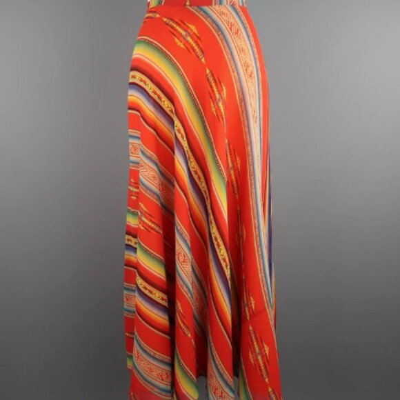 RALPH LAUREN Mexican Serape Blanket Print 100% Silk Maxi Skirt Size 10 - Picture 3 of 6